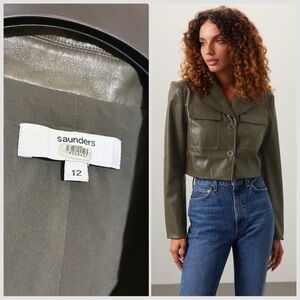 NWOTs Faux Leather Army Green Cropped Moto Jacket sz 12 by Saunders Collective